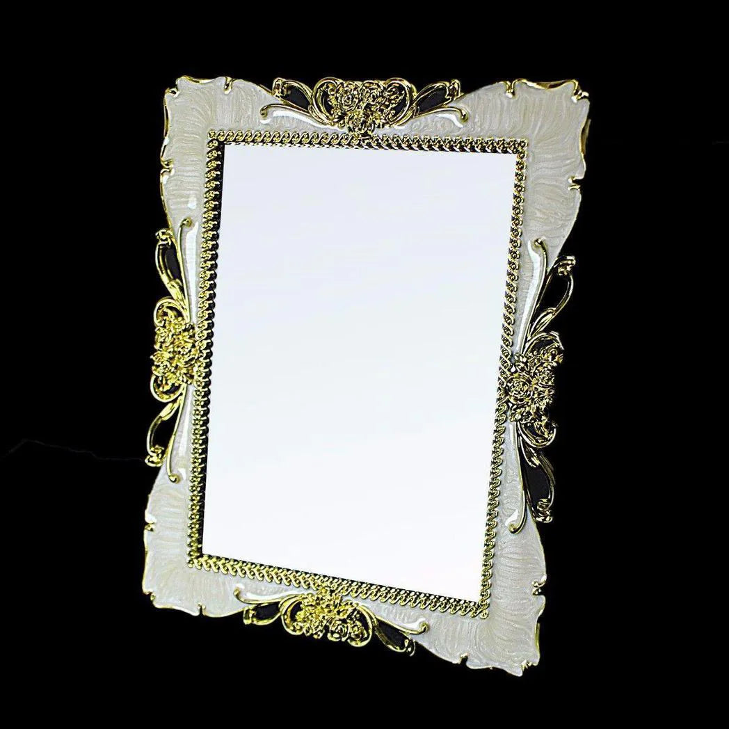 Designer Decorative Mirror in Cream, Red and Gold, 17 x 22cm – Compact Home Decor Accent