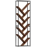 HOMCOM 10-Shelf Industrial-Style Tree Bookshelf with Metal Frame and Anti-Tipping Straps – Black/Brown