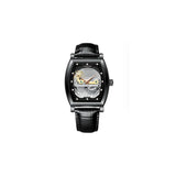 NY London Mens Automatic Hollow mechanical Dial Analogue Silver/Black Leather Strap Watch