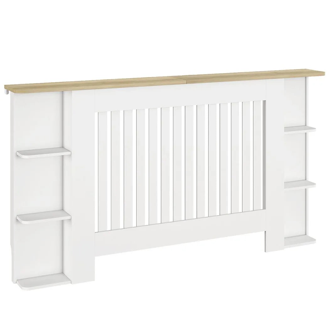 HOMCOM Radiator Cover with Open Storage Shelves and Vertical Slats – Heater Cabinet for Living Room & Hallway, White