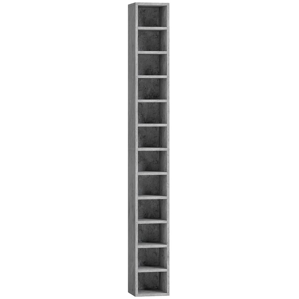 HOMCOM 204 CD Tall Narrow Media Storage Tower – 12-Tier Cube Display Shelf, Cement Grey