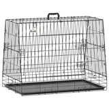PawHut 90 cm Collapsible Slanted Car Dog Crate with Tray – Foldable Travel Cage for Medium to Large Dogs