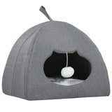 PawHut Cat Cave Bed with Reversible Cushion, Teaser Ball & Anti-Slip Base – Indoor Kitten Igloo House, Grey