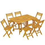 Outsunny 7-Piece Garden Dining Set, Extending Table & 6 Folding Chairs – Acacia Wood, Umbrella Hole