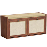 HOMCOM Rattan Shoe Bench with Padded Cushion and 2 Storage Cabinets – Brown, 108 cm