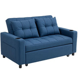 HOMCOM Two-Seater Pull-Out Sofa Bed with 3-Level Backrest and Cup Holders – 3-in-1 Loveseat, Dark Blue