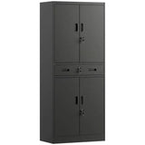 HOMCOM Metal Storage Cabinet with Locking Doors, Drawer & Adjustable Shelves – 180cm Tall Garage Tool Cabinet, Black