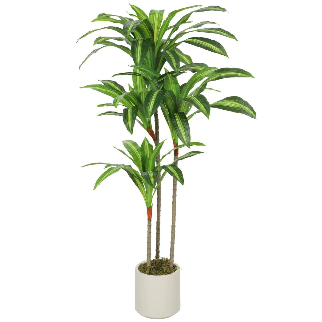 HOMCOM 120cm Artificial Dracaena Tree with Bendable Trunks and White Pot – Realistic Faux Plant, Green