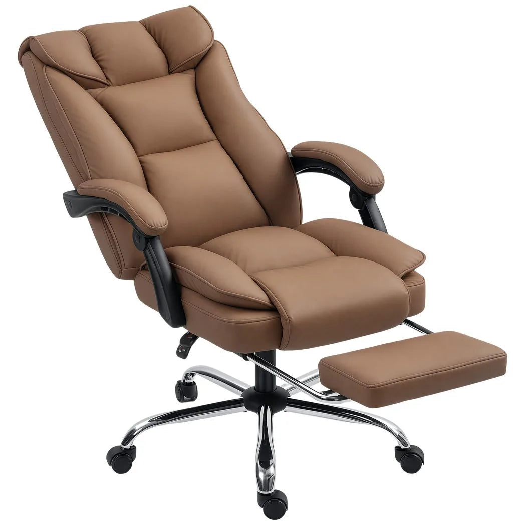 HOMCOM 155° Reclining Faux Leather Office Chair with Footrest & 360° Swivel – Executive Chair, Brown