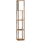 HOMCOM 4-Tier Shelf Floor Lamp with USB Ports – Rustic Brown