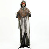 HOMCOM 170cm Animated Grim Reaper with Moving Head & Hands, Glowing Eyes and Sound – Halloween Animatronic Decoration