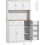 HOMCOM 173 cm Tall Kitchen Cupboard with Charging Station, Adjustable Shelves and 4 Door Racks – Pantry Storage Cabinet
