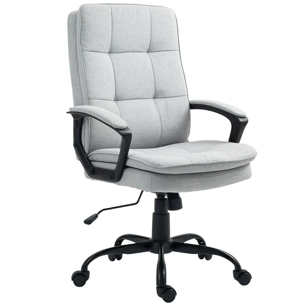 HOMCOM Linen-Look Double-Padded Office Chair with Adjustable Height and Tilt – Five Quiet Wheels, Grey