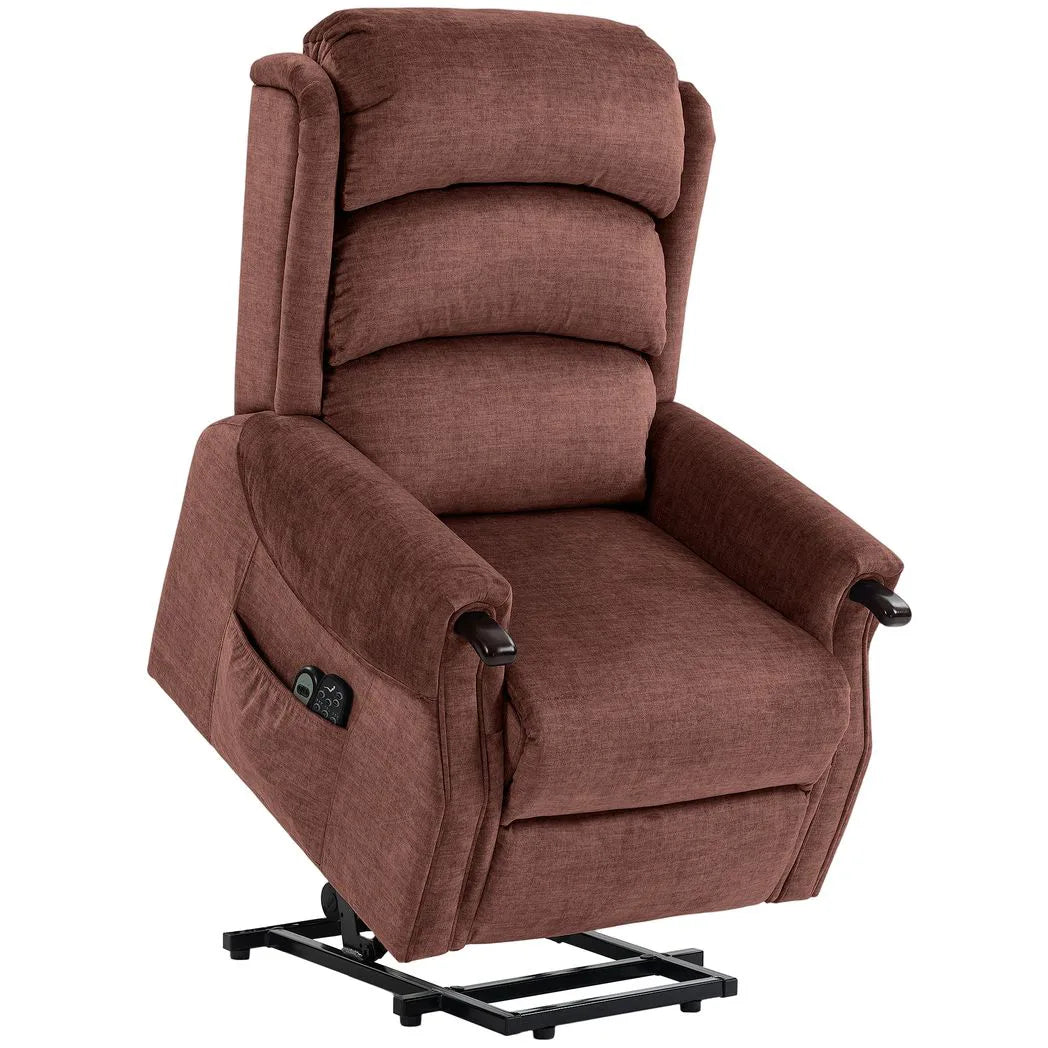 HOMCOM Power Lift Recliner Chair with Vibration Massage, Heat and Wood Grips – Pocket Spring, Brown