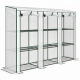 Outsunny Nine-Shelf Greenhouse with 3 Roll-Up Doors, Steel Frame & PE Cover – 46 x 215cm Portable Plant Shelf