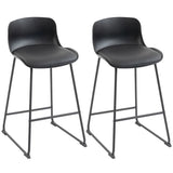 HOMCOM Set of 2 Modern PU Leather Bar Stools with Metal Frame & Footrest – Breakfast Bar Kitchen Chairs, Black
