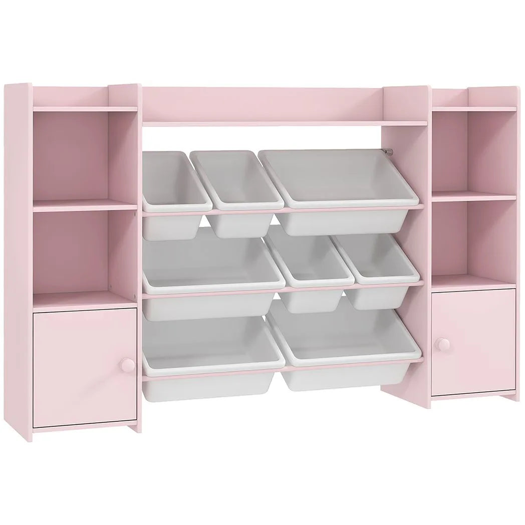 AIYAPLAY Kids Toy Storage Unit with 8 Removable Bins and Bookshelf – Toy Organiser, Pink