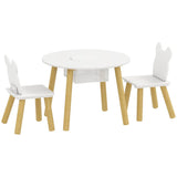 AIYAPLAY 3-Piece Kids Activity Table and Chairs Set with Storage Mesh Bag, Bear Backrests – White