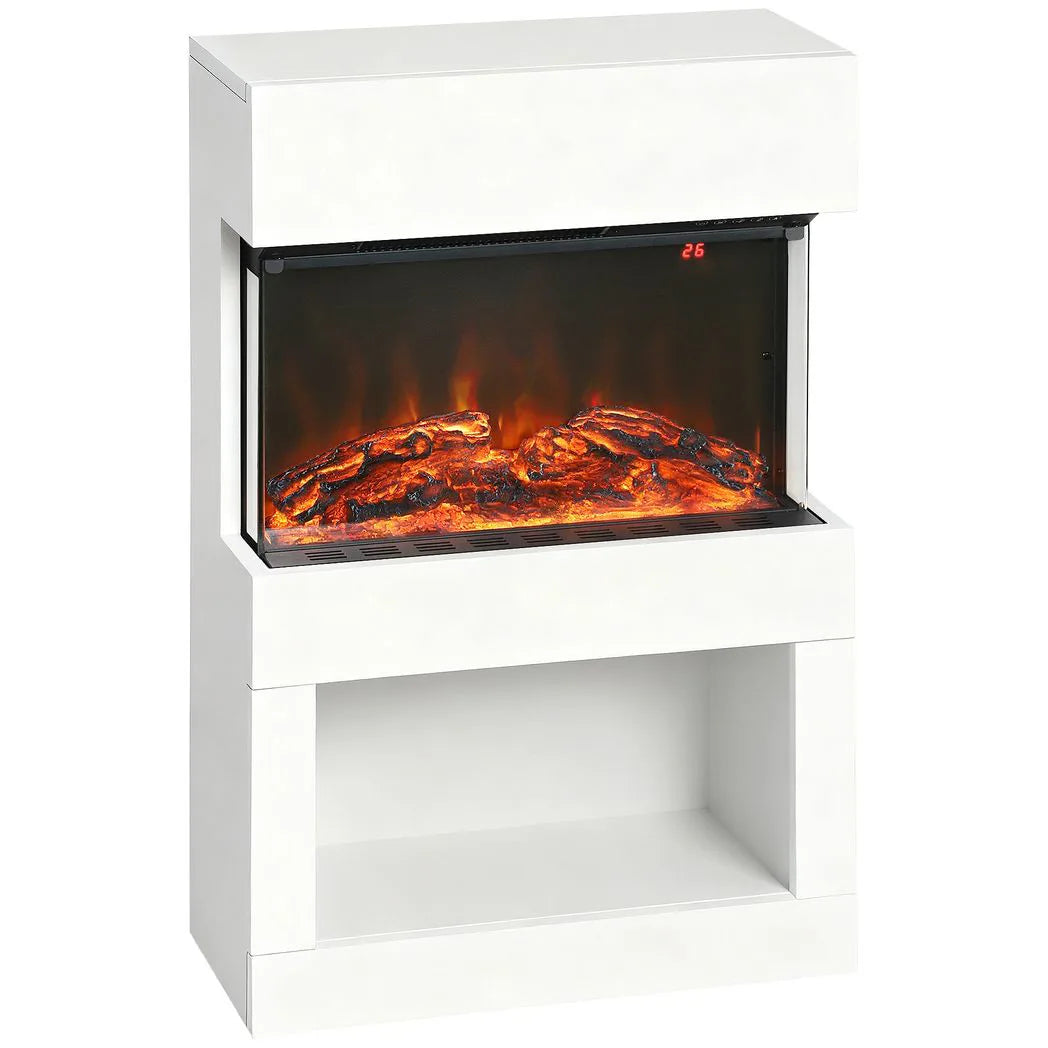 HOMCOM 19" Electric Fireplace with Mantel, 3D Flame Effect, Remote and Timer – 1000W/2000W, White