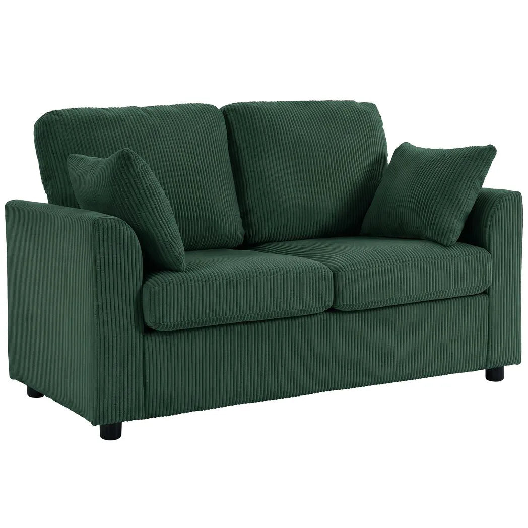 HOMCOM 2 Seater Corduroy Sofa with Pocket Spring Cushion – Compact Loveseat, Dark Green