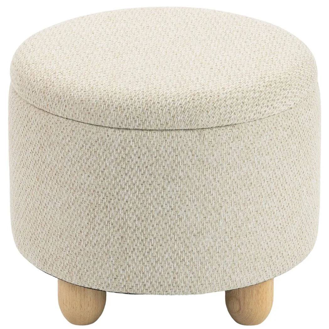 HOMCOM Round Storage Ottoman with Reversible Lid and Rubberwood Legs – 19L Sitting Bench, Beige