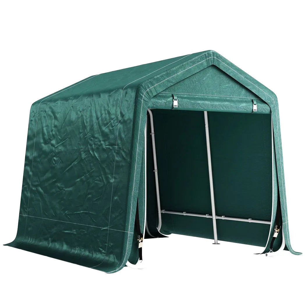 Outsunny 8 x 6.5 ft Portable Garden Storage Shed with Double Roll-up Zipper Door – Waterproof Bike Tent, Green