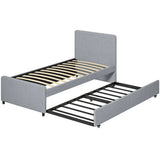 HOMCOM 3ft Single Upholstered Trundle Bed Frame with Headboard and Footboard – Pull-Out Guest Bed, Light Grey