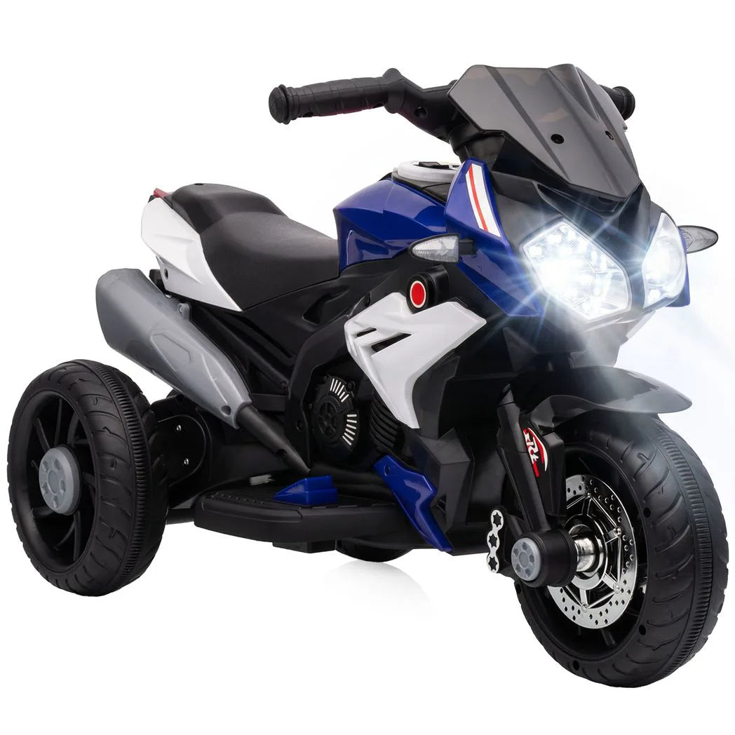 HOMCOM Kids Electric Motorcycle, 6V Three-Wheel Ride-On with LED Headlight, Music & Horn – Ages 3-5, Blue