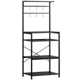 HOMCOM Freestanding Industrial Shelving Unit with 6 Hooks and Wine Rack – Living Room, Home Office Storage, Black
