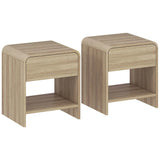 HOMCOM Set of 2 Bedside Tables with Silent Drawer and Open Shelf – Nordic Style Nightstands, Natural