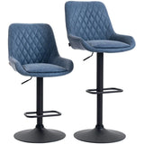 HOMCOM Set of 2 Retro Faux Leather Bar Stools, Adjustable Height Swivel Kitchen Stools with Footrest – Dark Blue