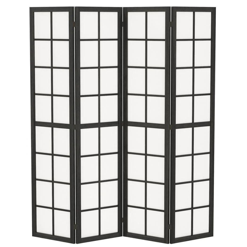 HOMCOM 4 Panel Folding Room Divider with Pine Wood Frame – Freestanding Privacy Screen for Living Room & Bedroom, Black