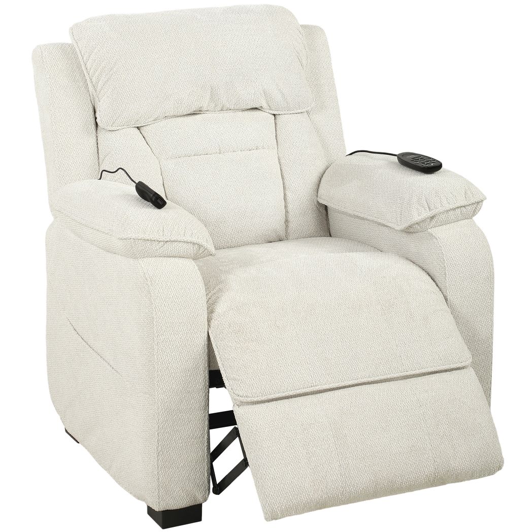 HOMCOM Power Recliner Armchair with Massage, Heat & Spring Seat – Electric Reclining Chair, Cream White