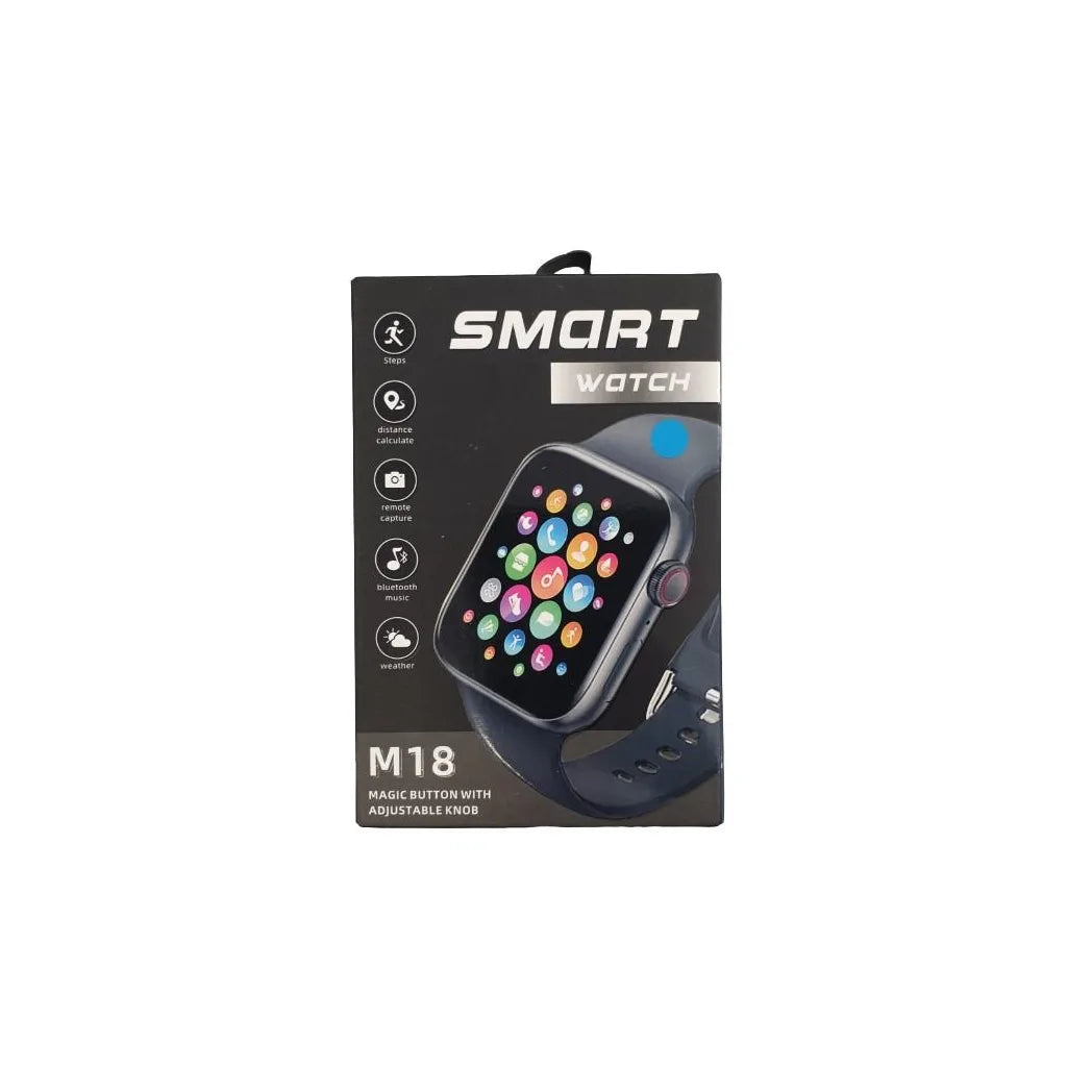 M18 Smart Watch with Magic Button, Bluetooth & Blue Rubber Strap – Heart Rate and Sleep Monitor