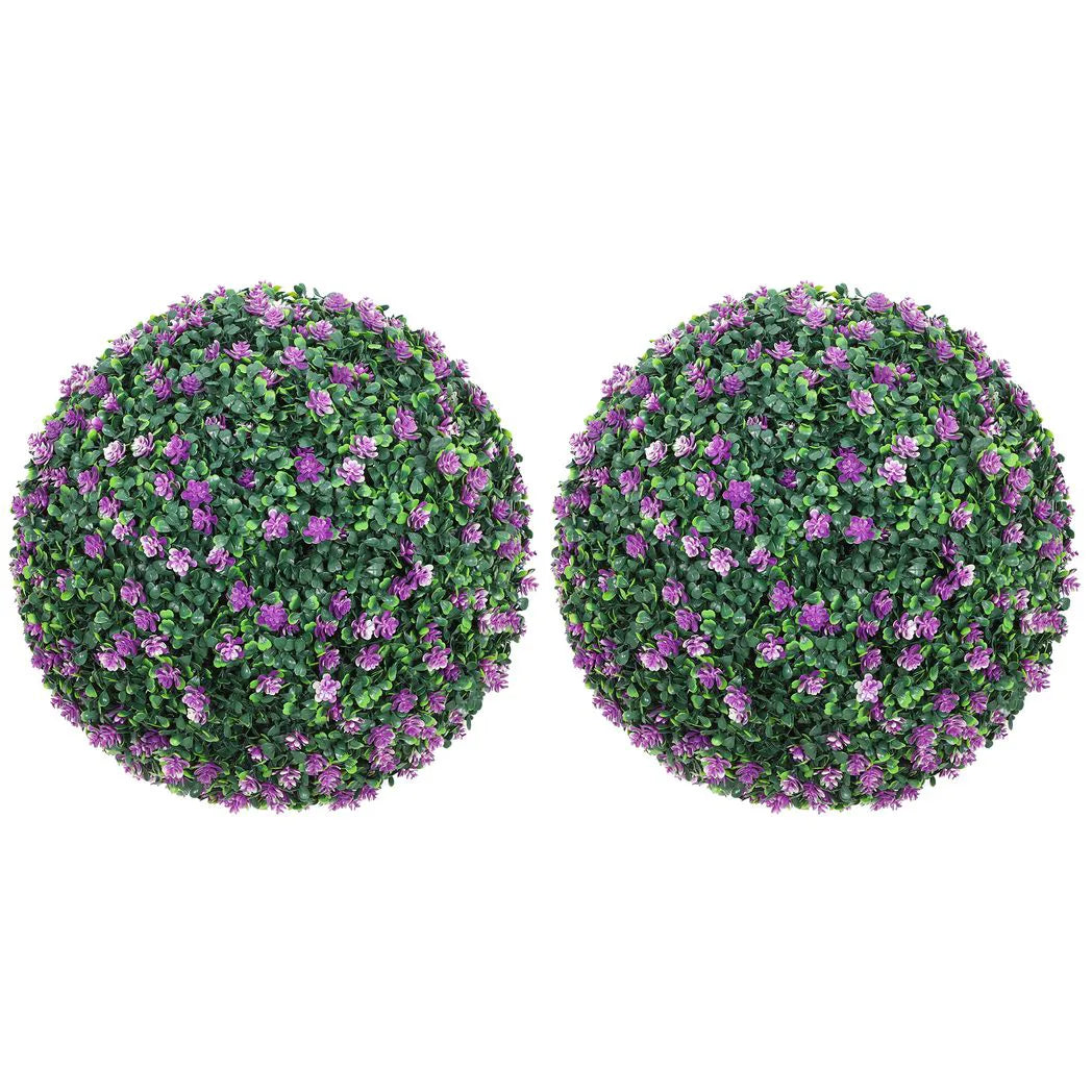 HOMCOM Set of Two Artificial Boxwood Balls Plants – Purple