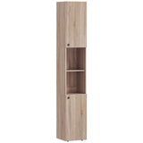 HOMCOM 6-Tier Tall Bathroom Cabinet with Fluted Doors & Adjustable Shelves – Slim Nordic Storage, Natural