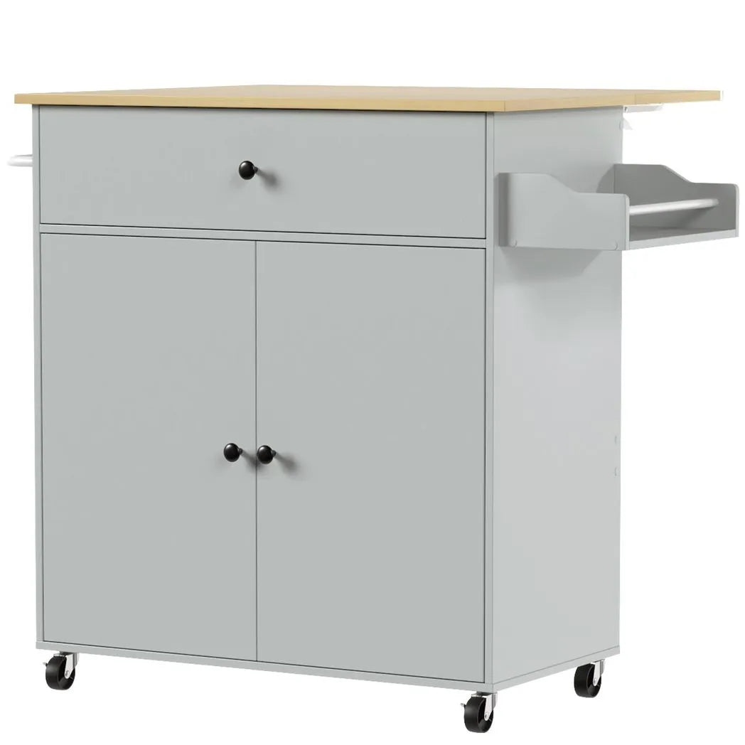 HOMCOM Rolling Kitchen Island with Drop Leaf, Drawer, Spice Rack and Towel Rack – Kitchen Storage Trolley, Grey