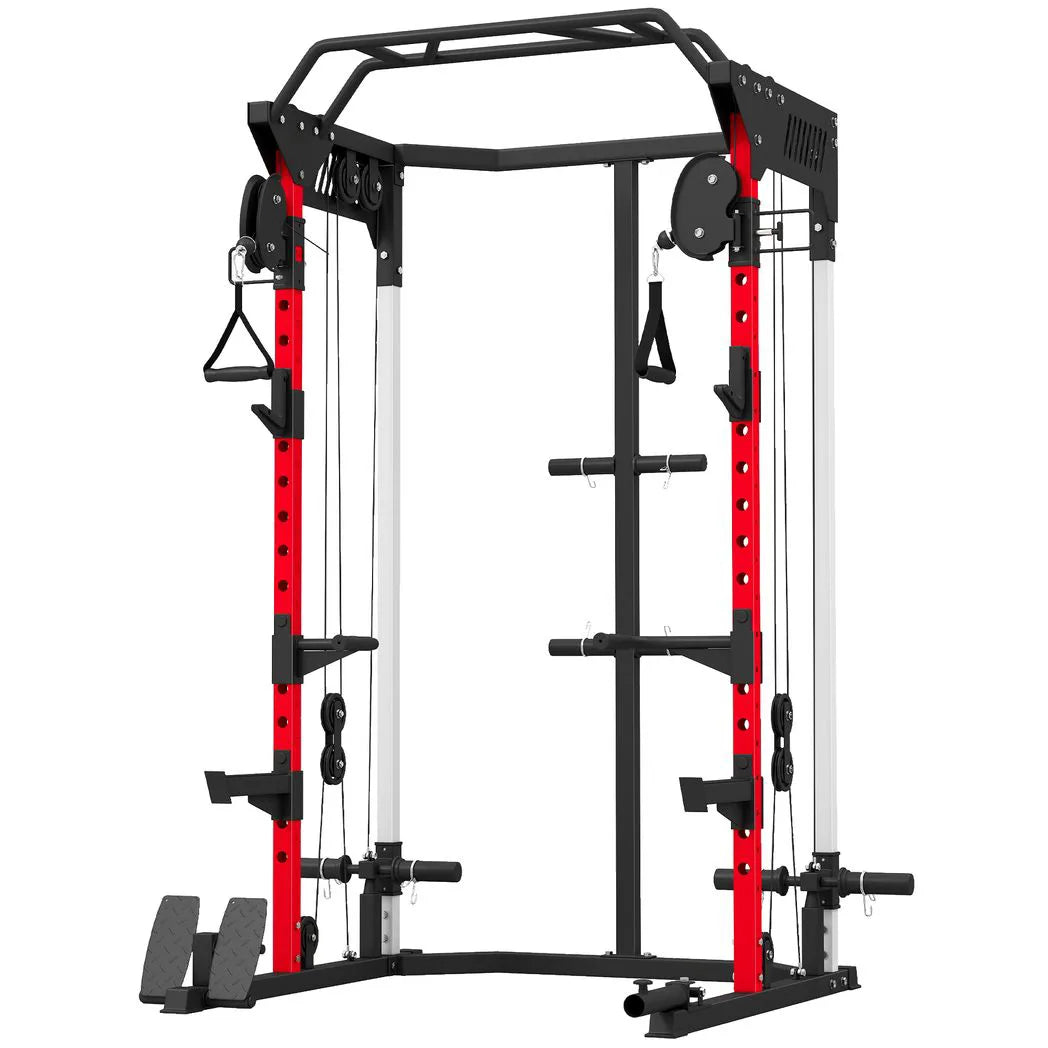 SPORTNOW Power Cage with Dual Cable Pulley System, Pull-Up Bar, Dip Station & Landmine – Home Gym Power Rack