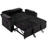 HOMCOM 2 Seater Sofa Bed with 5-Position Backrest, Storage Armrest and Cup Holders – Corduroy Sleeper, Black