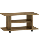 HOMCOM Modern Mobile TV Cabinet with Storage Shelves and 4 Casters, Bedroom Bookcase Unit – Walnut
