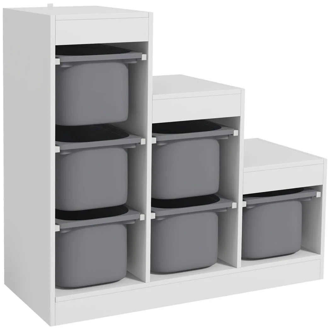 AIYAPLAY 3-Tier Kids Toy Storage Organiser with 6 Removable Bins – Grey, Ages 3-8