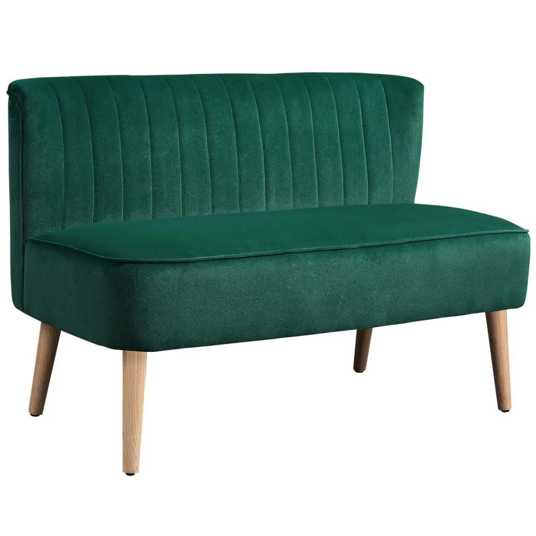 HOMCOM 117cm Small 2 Seater Loveseat Sofa with Thick Padded Seat & Rubberwood Legs – Velvet-Feel, Dark Green