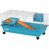 PawHut Small Animal Cage on Wheels with Water Bottle and Ramp – Rabbit and Guinea Pig Hutch, 89cm