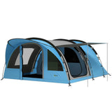 Outsunny 4 Person Family Camping Tent with 2 Rooms & Sewn-In Groundsheet – Waterproof Tunnel Tent, Sky Blue & Grey