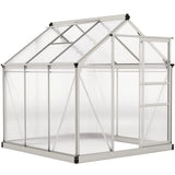 Outsunny 6 x 6ft Polycarbonate Walk-In Greenhouse with Aluminium Frame & Sliding Door – Garden Growhouse, Clear