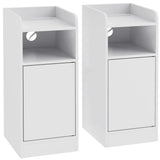 HOMCOM Slim Bedside Table Set of 2 with Charging Station and Adjustable Shelf – Narrow Cabinets, White