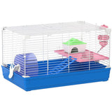 PawHut 2-Tier Portable Hamster Cage Starter Kit with Handle, Exercise Wheel, Water Bottle & Dishes – Blue