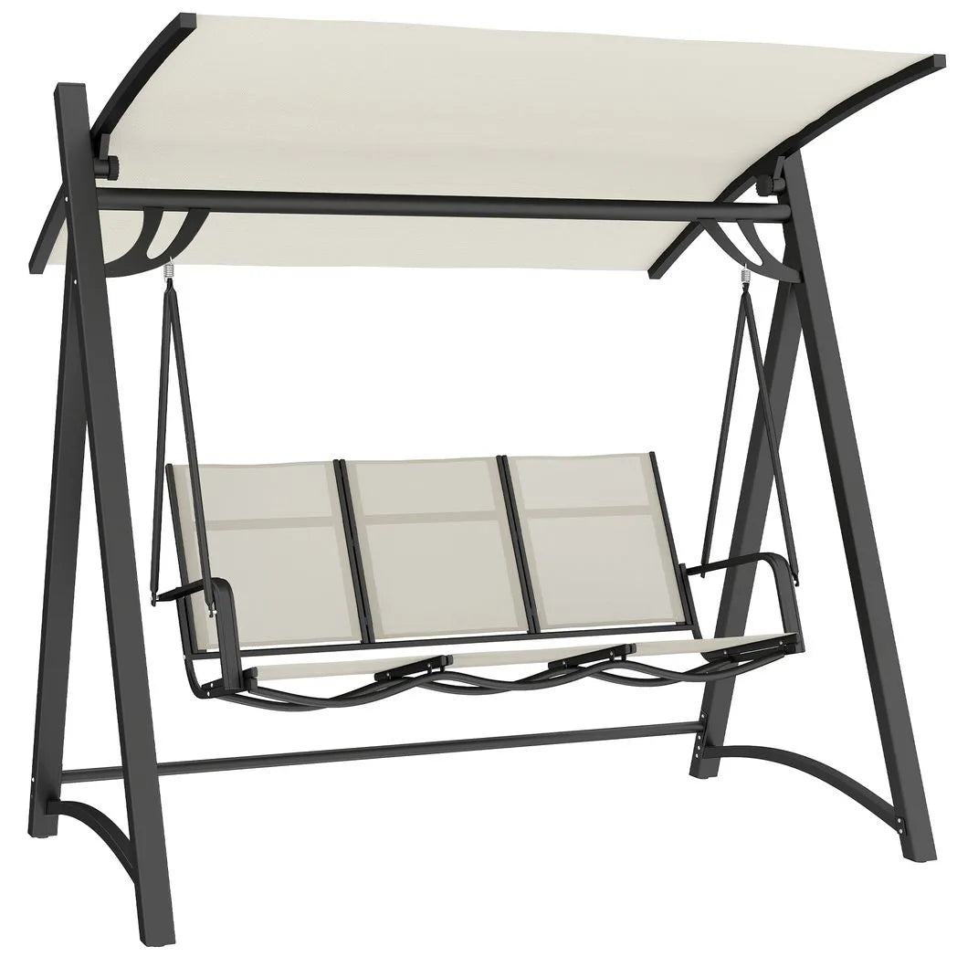 Outsunny 3 Seater Garden Swing Chair with Adjustable Canopy and Breathable Mesh Seat, 360 kg Capacity, White