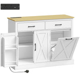HOMCOM Tilt Out Bin Cabinet with Charging Station, 2 Drawers & Door Racks – Kitchen Island with 57L Hidden Storage, White