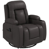 HOMCOM PU Leather Massage Recliner Chair with Heat, Extended Footrest, Cup Holders & Side Pockets – Dark Brown